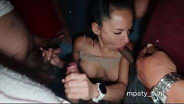 Slut Gets a Public Gangbang, Blowbang, Bukkake, and Anal Creampie from Strangers at an Adult Theater